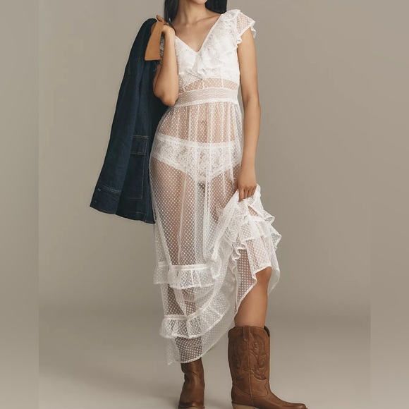Anthropologie Dresses & Skirts - By Anthropologie Ruffle Sheer Mesh Maxi Dress